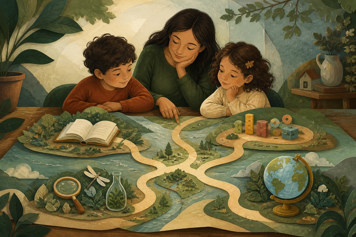 A family exploring different learning paths together